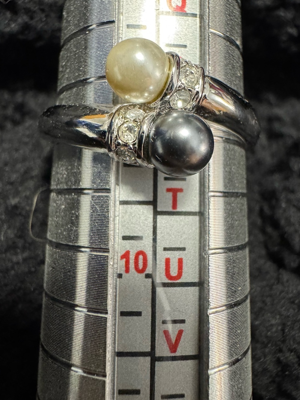 Silver Black and Cream Pearl Accent Ring-18 karat electroplated